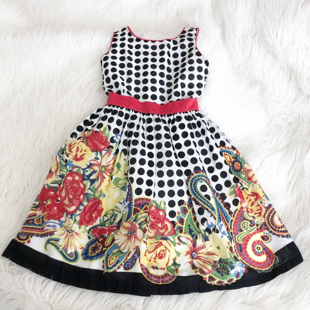 Polka Dot Floral Print Girl Dress Size 8